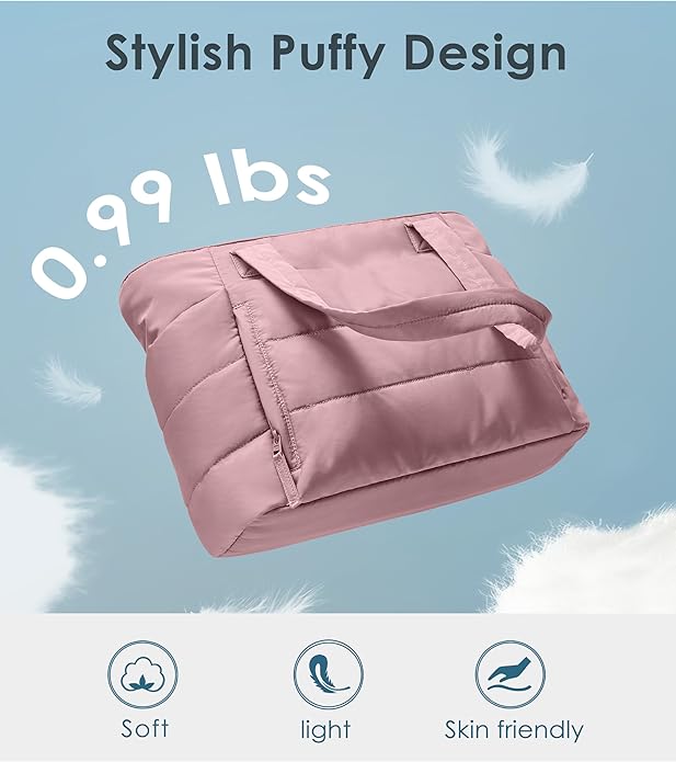 Tote Bag for Women with Zipper, Quilted Puffer Tote Bag with Compartments, Lightweight Puffy Work Bags for Women Travel