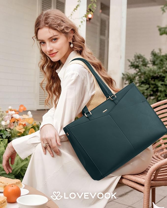LOVEVOOK Lunch Tote Bag for Women, 3 in 1 Work Bag with Leakproof Cooler Compartment, Laptop Bag with Large Cup Holder for Office, College, Casual, Green