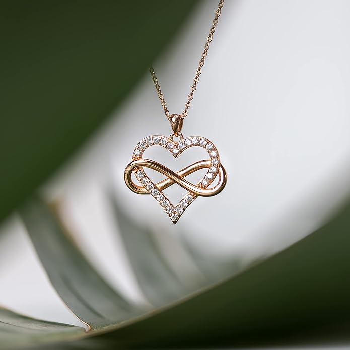 Sash & Soph Infinity Heart Necklace for Women. 925 Sterling Silver Heart Necklace for Girlfriend, Love Heart Pendant on 18" Chain with 2" Extender (Rose Gold or Gold Plated)