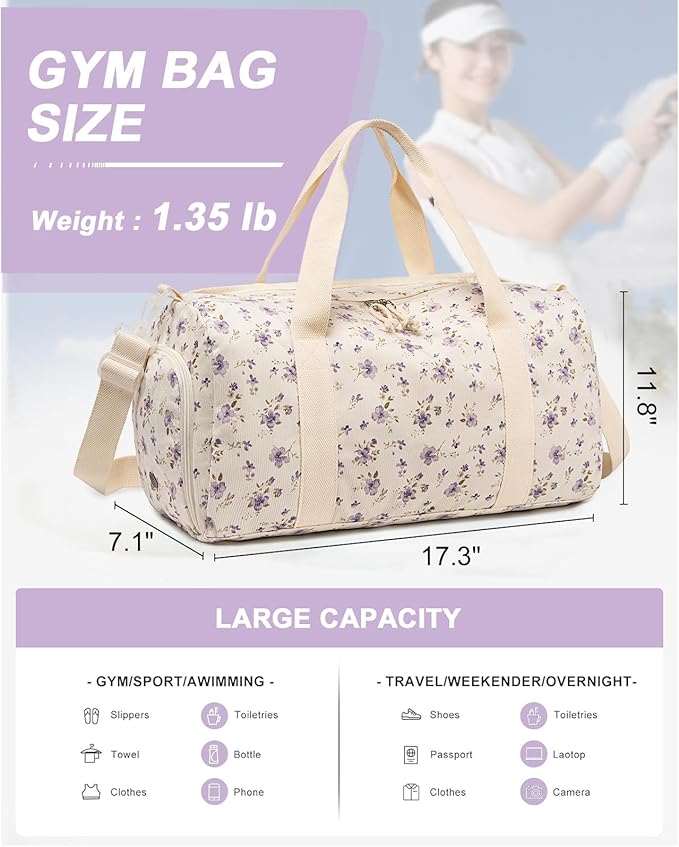 BTOOP Duffle Bag for Gym Sports Women Girls Workout Travel Bag Weekender with Shoe Compartment and Wet Pocket