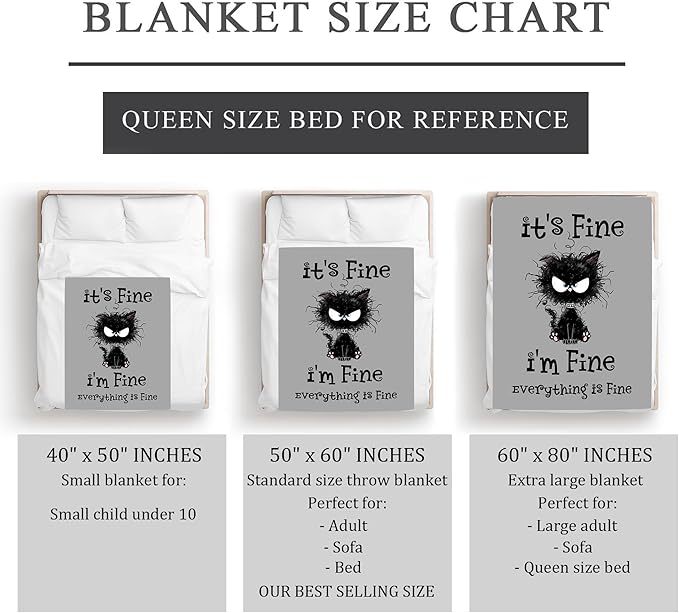 It’s Fine I’m Fine Everything is Fine, Funny Blanket Gifts for Women/Men, Cute Black Cat Themed Stuff, Soft Warm Blankets for Home/Office, Coworker Favors Throw 50" x 60"