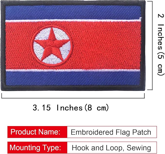 EmWoot 2PCS North Korea Flag Patch Embroidered Morale Patch Military Tactical Patches Hook and Loop(Black Border)