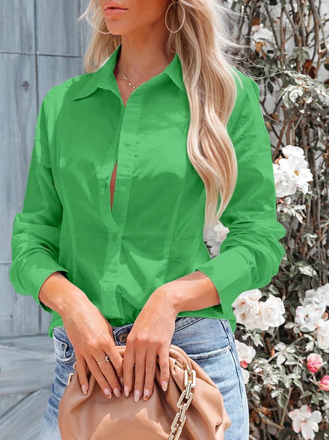 siliteelon Women's Button Down Shirts Long Sleeve Dress Shirts Wrinkle Free Collared Work Office Solid Blouses Corset Tops