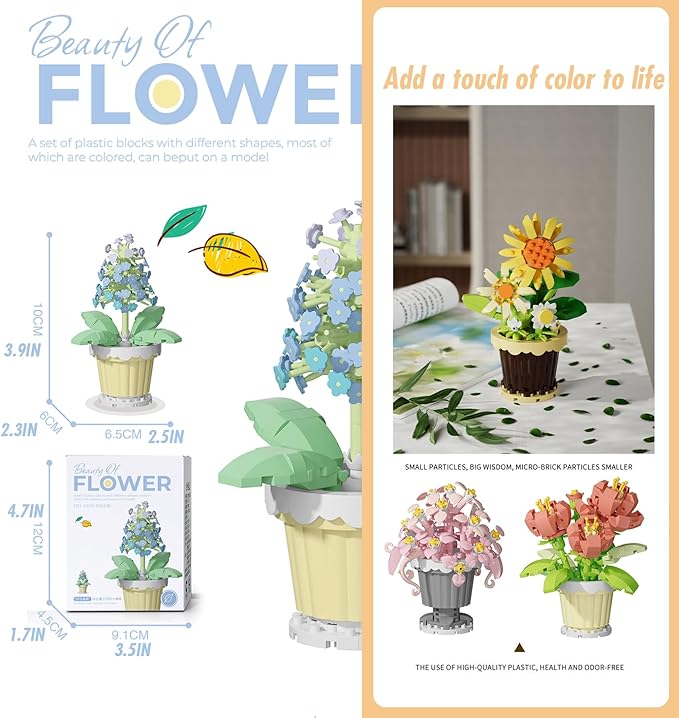 Jollcnoia Lily Mini Flower Potted Bonsai Building Toy Blocks Particle Flower Botanical