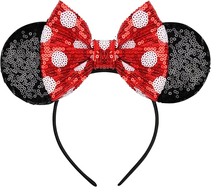 Sequin Mouse Ears Headbands for Women Girls Boys, Glitter Bows Headband for Kids Adults Birthday Party Costume Halloween