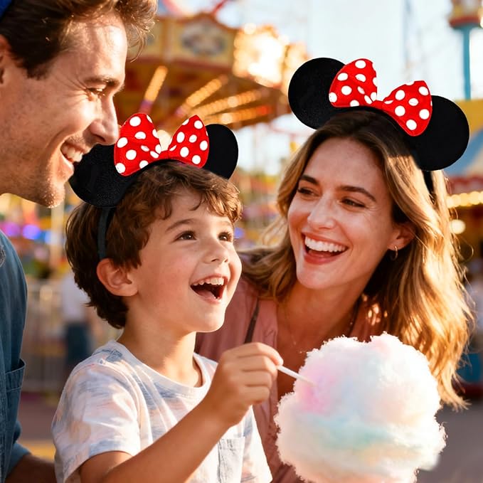 MADO 2 pack mouse ears headbands for adults women little girls boys (red polka dot, onesize)