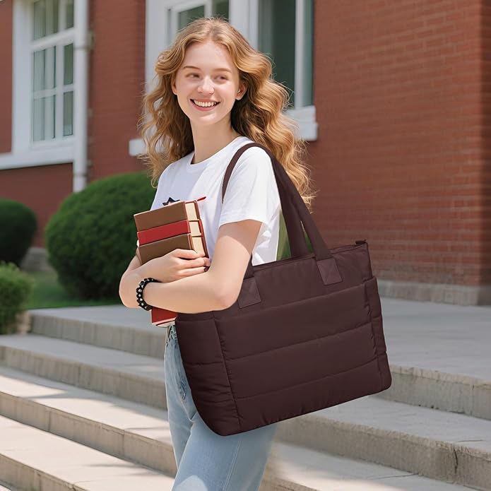 Tote Bag for Women Puffer Tote Bag Large Nurse Bags Shoulder Handbag with Zipper for Work Travel