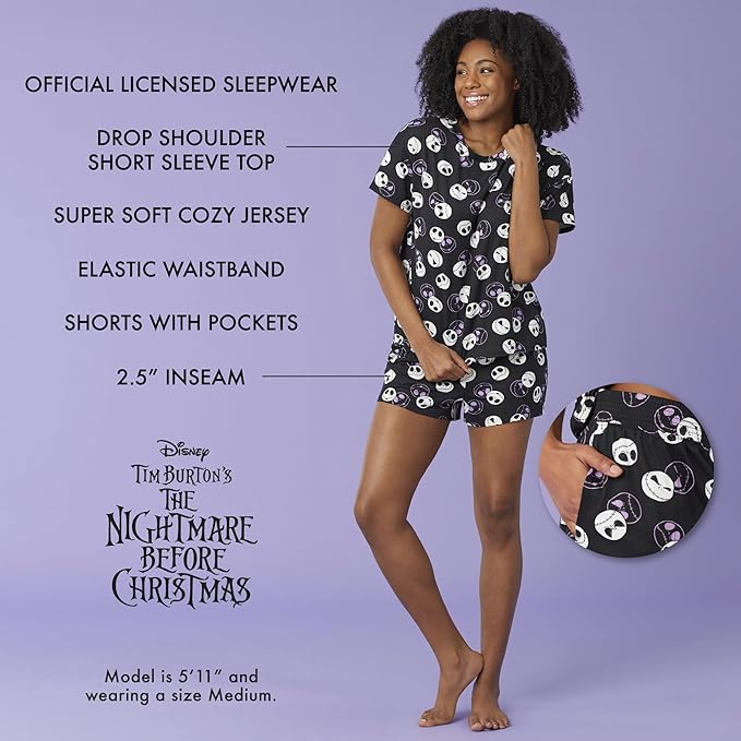 Richard Leeds International Womens Pajama Sets Disney | Hello Kitty |Snoopy Soft Stretch 2 Piece Short Lounge Sets for Women