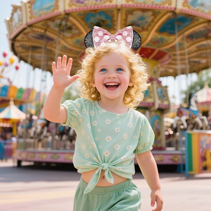 YUNISS Handmade Sparkly Mouse Ears Headband for Adults & Kids | Upgraded Wide Band |Velvet Non-Slip Band, All-Day Comfort