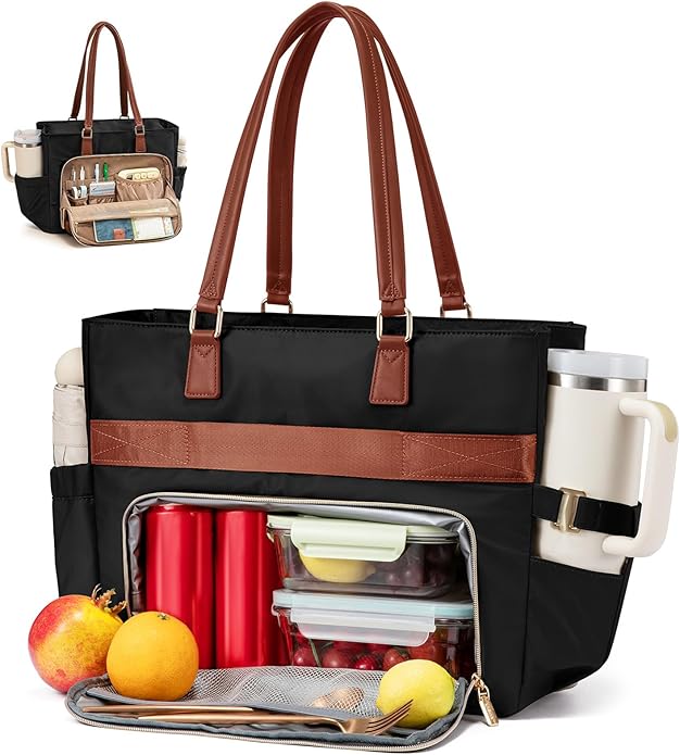 LOVEVOOK Lunch Tote Bag for Women, Work Bag with Insulated Lunch Compartment Laptop Bag Large Lunch Bag for Teacher, Daily