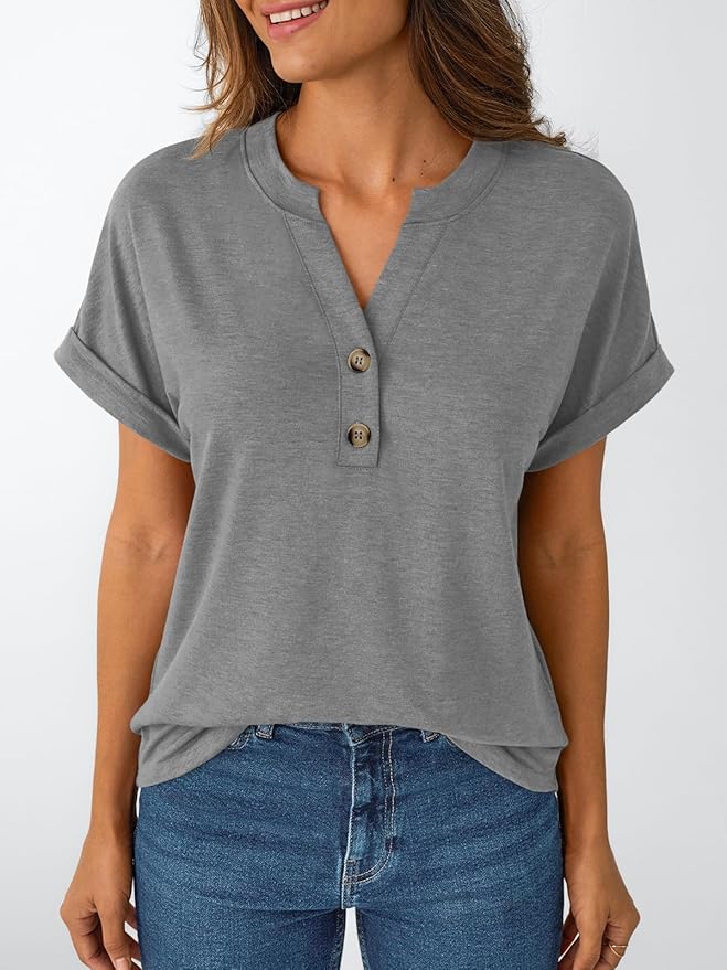 AUTOMET Women's Short Sleeve Shirts Henley Dressy Casual Summer Tops 2026 Spring Fashion Trendy Cute T-Shirts