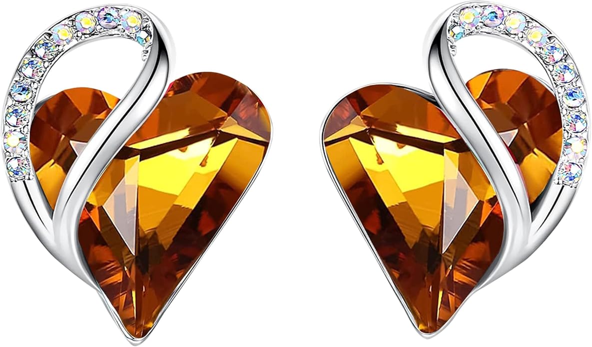 Leafael Infinity love Heart Birthstone Stud Earrings for Women, Valentine's Day Gifts for Mom, Wife, and Her, Silver Plated Birthday Jewelry