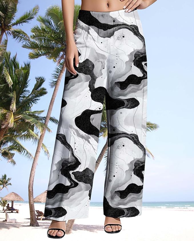 Womens Boho Pants Casual Oversize High Waisted Wide Leg Trousers Pattern Printed Ourdoors Pant for 2025 Summer