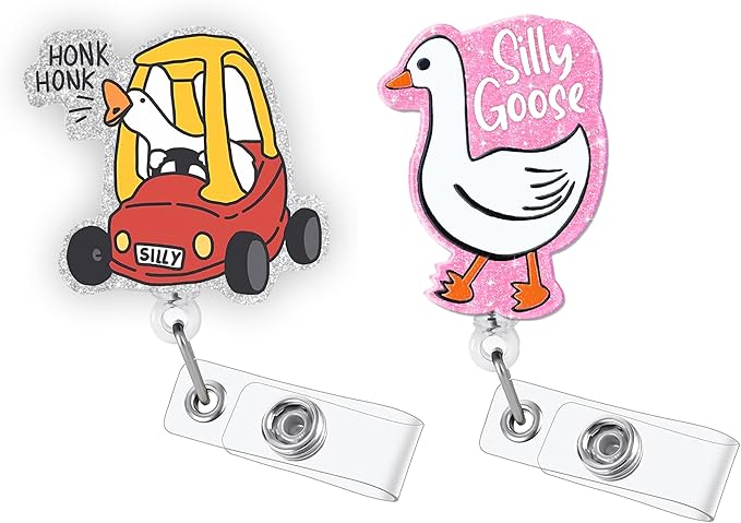2Pcs Funny Angry Goose Badge Reel for ID Card Retractable Doctor Teacher Badge Holder Clip Silly Goose Pediatric Nurse Badge Reel, Nursing Student Badge Clip, RN LPN CNA MA Medical Worker Accessories