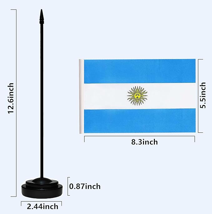 USA American & Argentina Argentinian Desk Flags, US Argentina Table Flag, Small Mini American & Argentinian Twin Table Office Flag, Miniature Argentinian and US Desktop Flag With 13" Solid Black Pole, Black Base