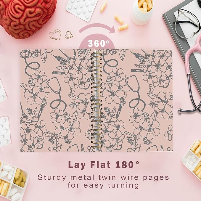 Lacama Nurse Notebook Journal, Nursing School Essentials, Nursing Student Graduation Gifts, Nurse Gifts for Women Nurse Appreciation Gift, Nurses Week Gifts, Stethoscope Flower Spiral Notebook(Brown)