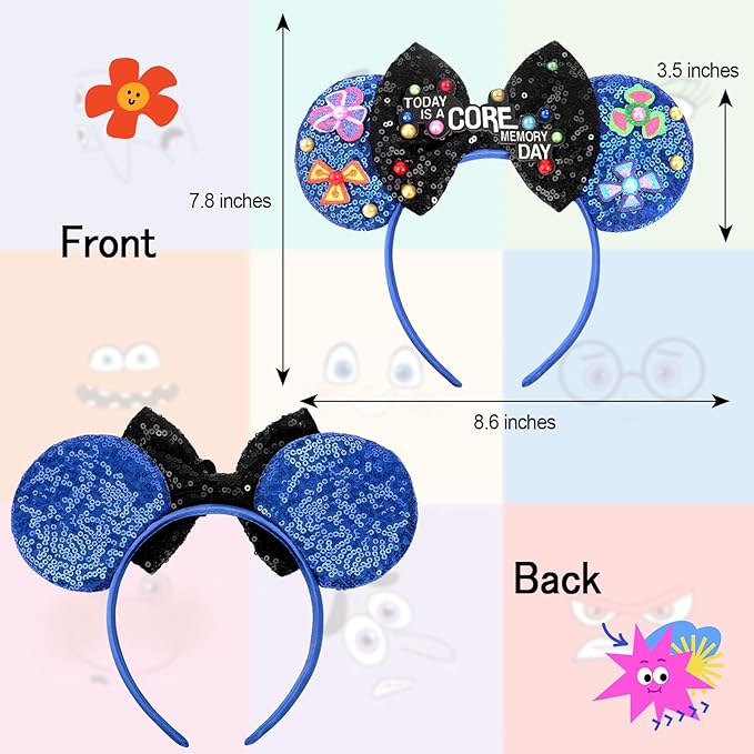ETLUK Mouse Ears Headband, Sequin Bow Blue Headband for Women Girls Adult, Parks Ears for Cosplay Accessories Party Decorations