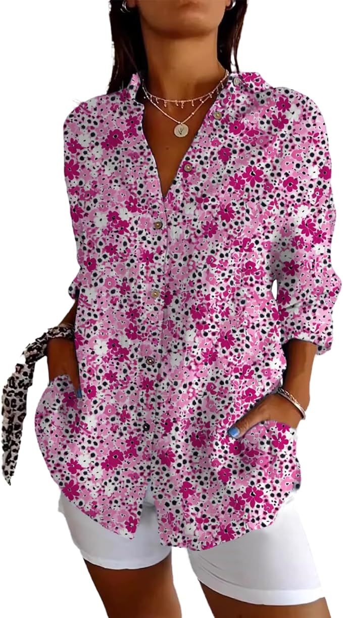 Fashion Summer Shirts Oversized V Neck Basic Vintage Floral Graphic Dressy Button Down Stylish Hawaiian Holiday Outfits