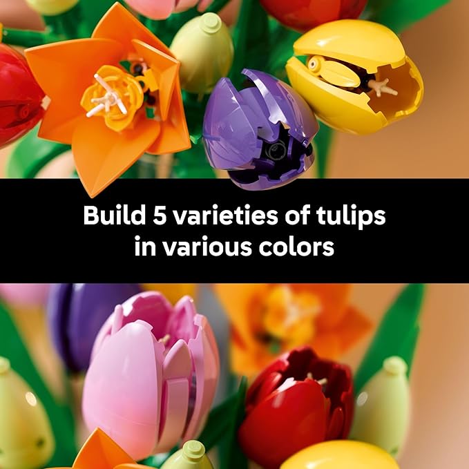 LEGO Botanicals Tulip Bouquet Building Set for Adults - DIY Bedroom, Book Shelf & Office Decor for Women & Men, Ages 18+ - Gift for Valentines Day - Artificial Flowers Crafting Kit - 11501