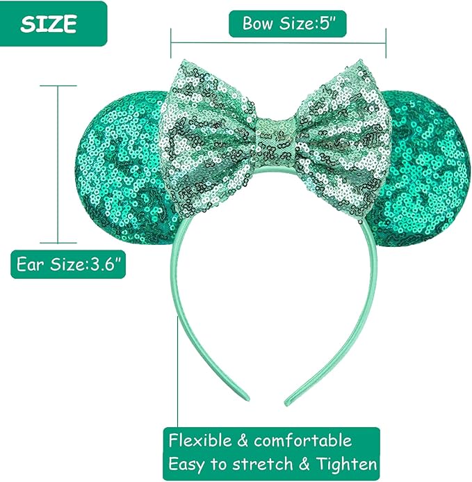 Sequin Mouse Ears Headbands for Women Girls Boys, Glitter Bows Headband for Kids Adults Birthday Party Costume Halloween