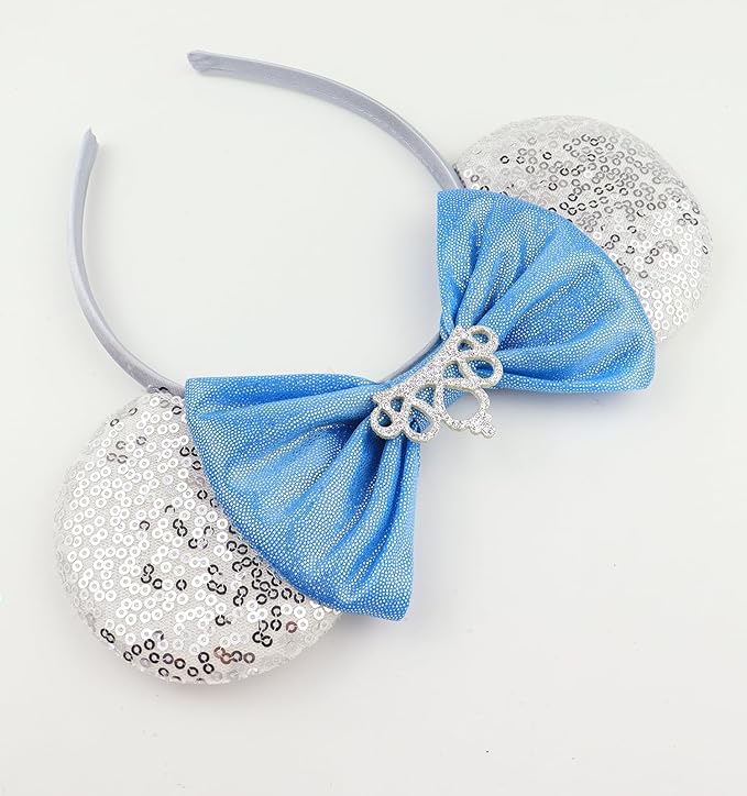 LIHELEI Mouse Ears Headband, Princess Mouse Ears Headbands for Halloween Costume, Princess Party Headwear Hair Accessories for Women -Silver