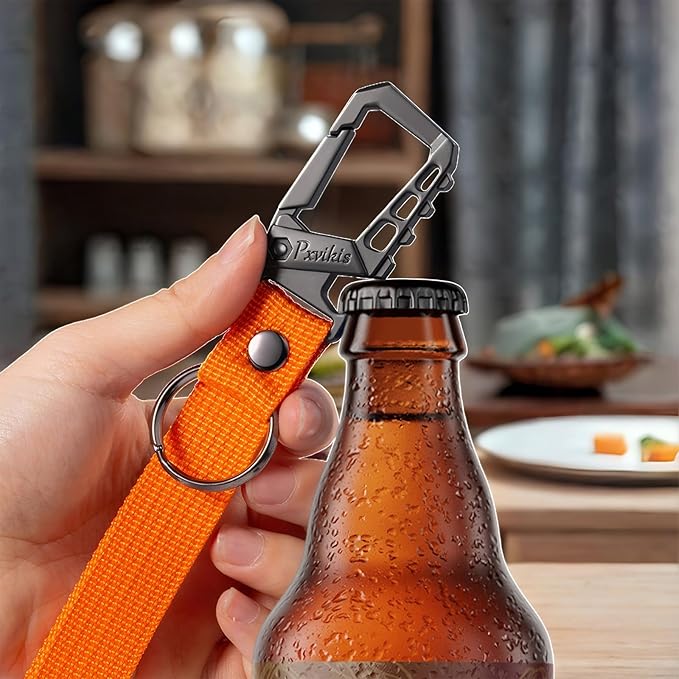 Pxvikis Metal heavy duty key chain carabiner clip bottle opener wrist lanyard ring car key fob unisex for men and women