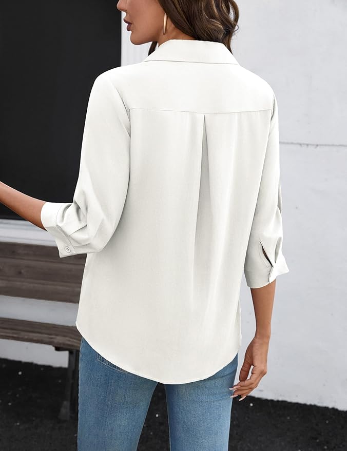 LOMON Womens 3/4 Sleeve Tops V Neck Cotton Linen Work Blouse Polo Shirts for Women Business Casual 2026