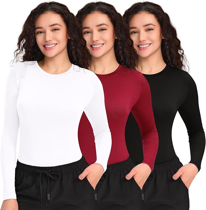COZYFIT 3 Pack Scrub Undershirts Long Sleeve Women - Underscrub Comfort Tee