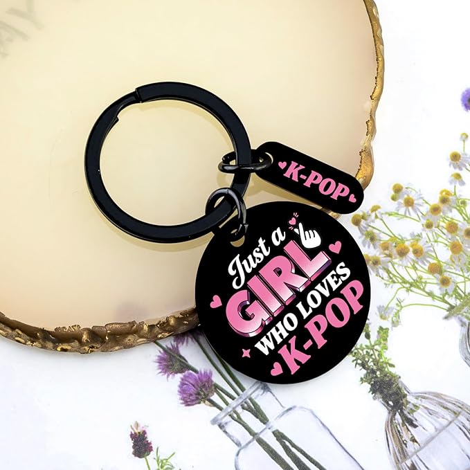 Kpop Merch For Girls Kpop Stuff For Girls k-Pop Gifts For Teen Girl Music Lovers Birthday Party Favor Decorations For Korea-Pop Lovers Friends Bestie Women Just a Girl Who Loves k-Pop Keychain