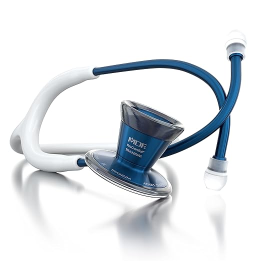 MDF Instruments ProCardial Cardiology Stethoscope, Lightweight Titanium, Adult, Dual Head, Black Tube, Titanium Blue, Capridium Chestpiece-Headset, MDF797TCD29