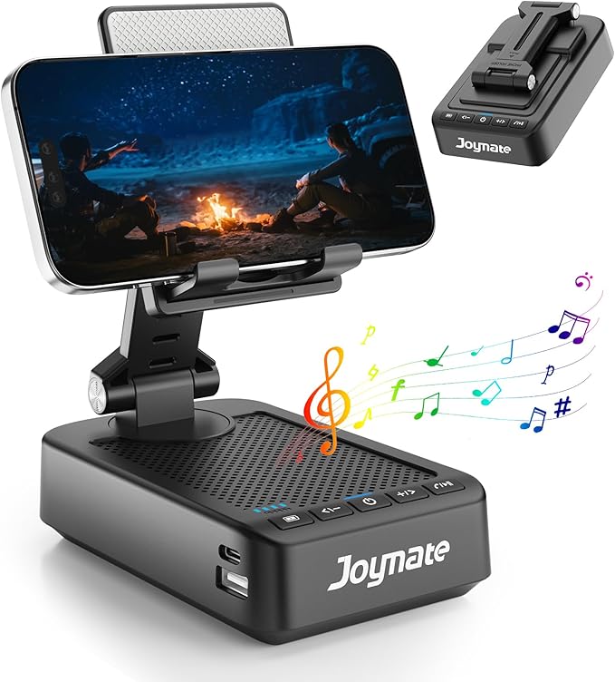 Gifts for Men Women, Phone Stand with Bluetooth Speaker and Charging Function 360° Rotable Angle Adjustable Cell Phone Holder with HD Stereo Sound Fits All Phones,Tablet (Black)