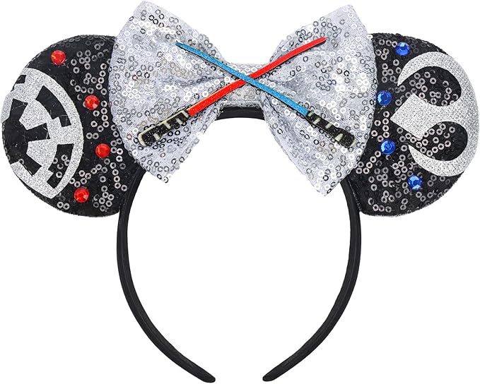 ETLUK Mouse Ears Headband, Sequin Star Ears Headband for Adult Women Girls, Sparkling Bow & Lightsaber Design for Cosplay Accessories Party Decorations