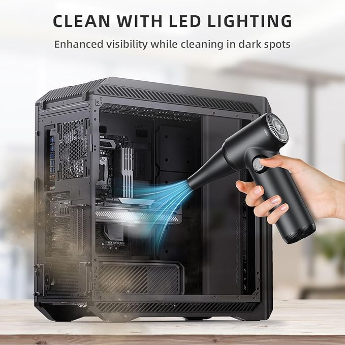 DOROBEEN Compressed Air Duster, PC Keyboard Cleaner, Replace Compressed Air Can, Electric Air Duster with Brushless DC Motor, Stepless Knob