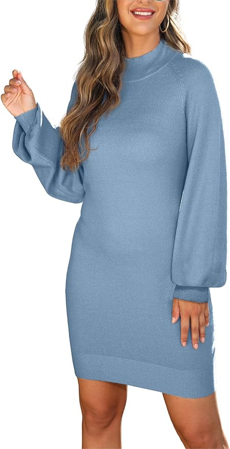 GRECERELLE 2026 Women's Mock Neck Ribbed Long Sleeve Bodycon Pullover Cute Mini Sweater Dress (XS-2XL)