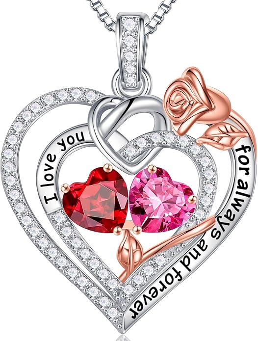 Iefil Valentines Day Gifts for Her - 925 Sterling Silver Double Birthstone Necklace, Anniversary Birthday Gifts for Women, Jewelry Gift for Wife Girlfriend Mom Her