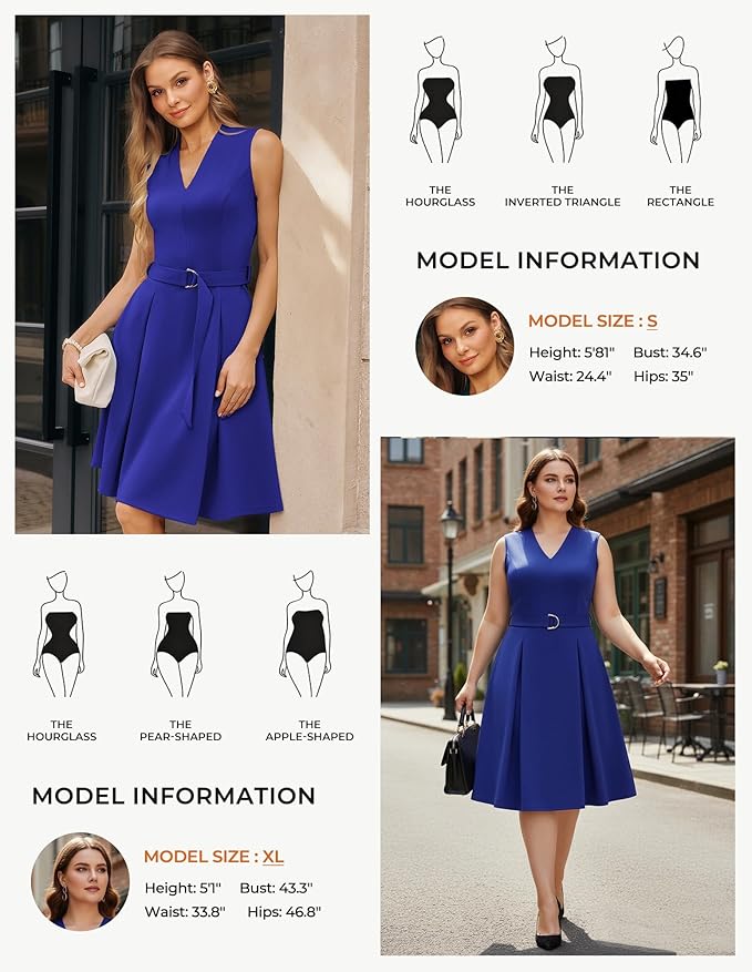 GRACE KARIN Work Dresses for Women 2026 V Neck Fit and Flare Midi Dresses Office Business Dress with Belt and Pockets