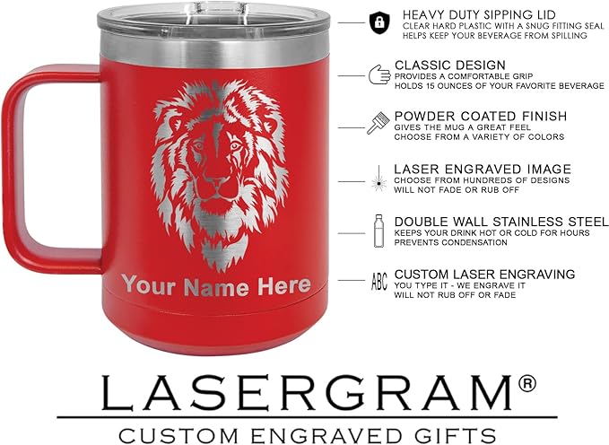 LaserGram 15oz Vacuum Insulated Coffee Mug, CNA Certified Nurse Assistant, Personalized Engraving Included (Red)