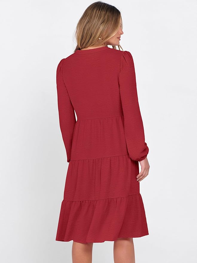 ANRABESS Womens Fall Midi Dresses Long Sleeve V Neck Swing Tiered Work Business Casual 2026 Flowy Beach Vacation Dress