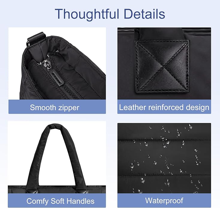 Tote Bag for Women Puffer Tote Bag Large Nurse Bags Shoulder Handbag with Zipper for Work Travel
