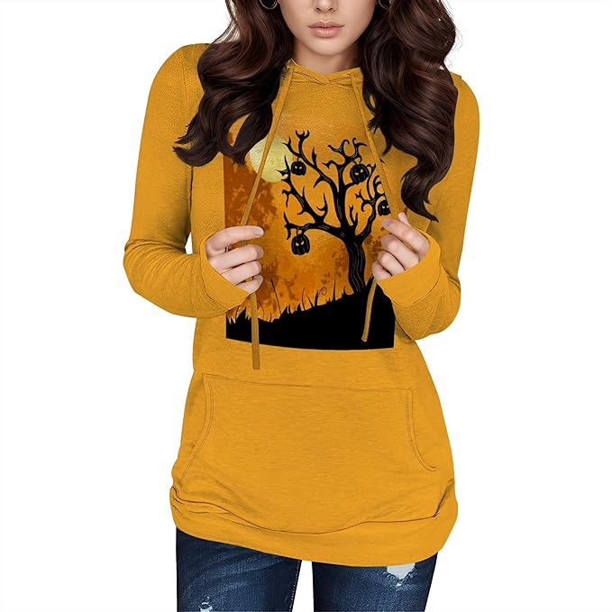domirica Halloween Hooded Sweatshirt Long Sleeve Pocket Trendy Pumpkin Skull Sweatshirt Halloween Costumes For Holiday Party