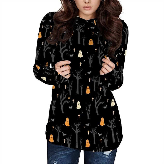 domirica Halloween Womens Pullover Sweatshirts Trendy Drawstring Fall Sweatshirt Halloween Best Gift For Wife And Daughter