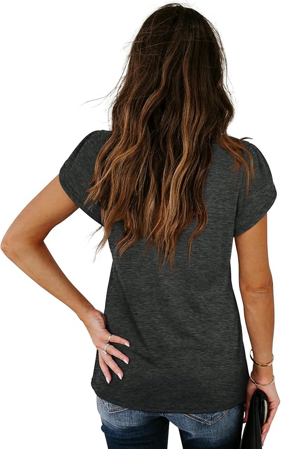 WIHOLL Womens Tops V Neck Summer Petal Sleeve Casual Tshirts