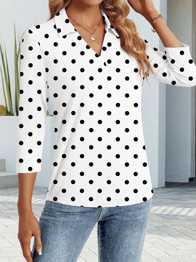 3/4 Length Sleeve Womens Tops Dressy Casual V Neck Polo Shirts Business Work Blouses 2025 Trendy Tunic Top