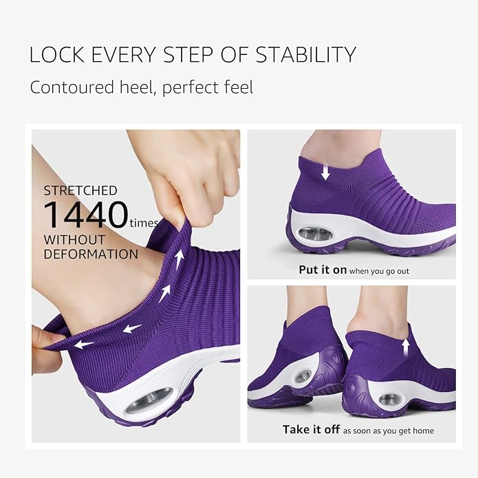 HKR Women's Walking Shoes Arch Support Non Slip Work Shoes Breathable Knit Upper Lightweight for Plantar Fasciitis