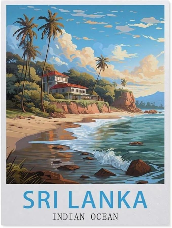 Jigsaw Puzzle 1000 Pieces for Adults，Sri Lanka Vintage Travel Poster,Indian Ocean，Large Puzzle Game Artwork for Adults Teens（50x70cm）-BF98