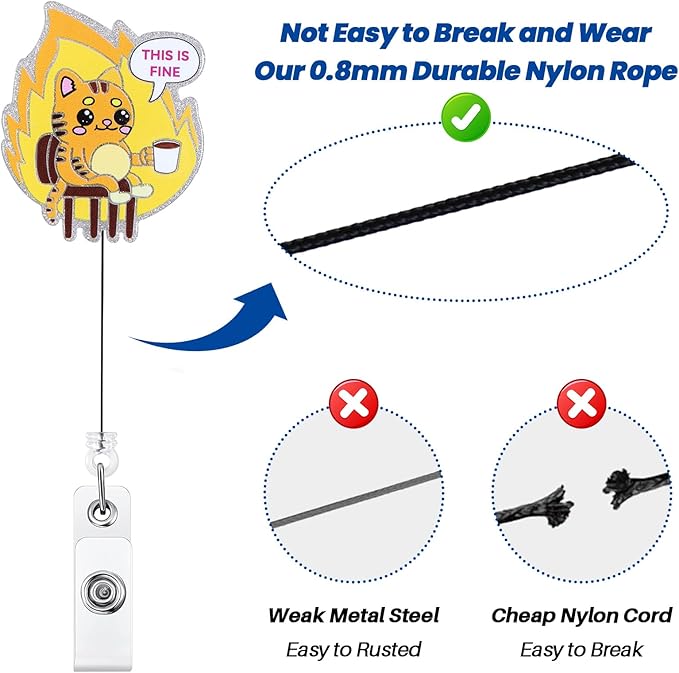 This is Fine Cute Cat Badge Reel, Retractable ID Card Funny Badge Holder with Alligator Clip, Name Tag Badge Buddy for Nurse Doctor Nursing Student Teacher Office Worker Police Social Worker Gifts