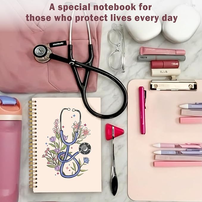 Lacama Nurse Notebook, Nurse Gifs for Women, Nursing Student Graduation Gifts, Stethoscope Flower Spiral Notebook, Nurse Essentials, Nurses Week Gifts, Office School Supplies