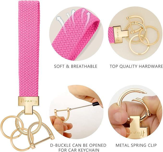Hovmwey Elastic Wristlet Keychain for Women Men, Cute Car Key Chain, Braided Wrist Strap Lanyard for Keys ID Badges