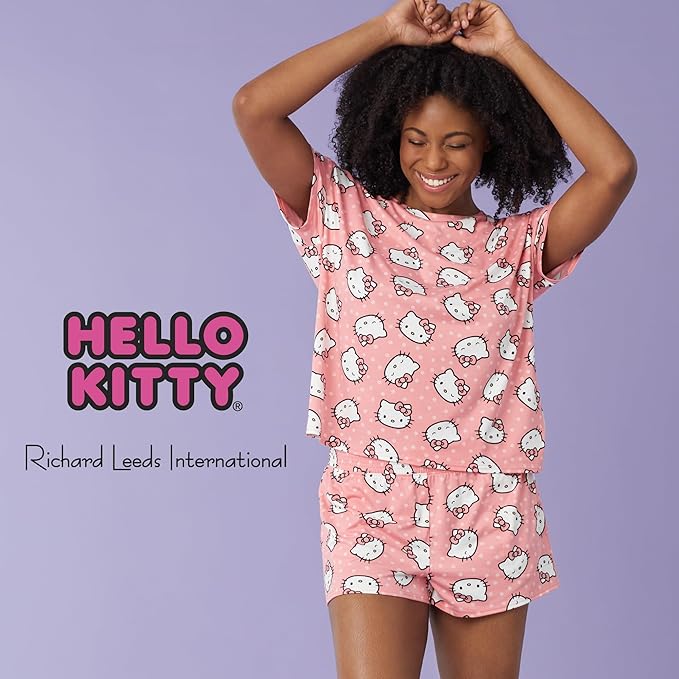 Richard Leeds International Womens Pajama Sets Disney | Hello Kitty |Snoopy Soft Stretch 2 Piece Short Lounge Sets for Women
