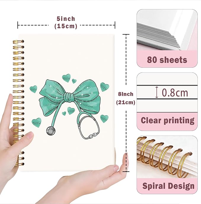 Lacama Bow Nurse Notebook Journal, Green Nursing School Essentials, Nursing Student Graduation Gifts, Nurse Gifts for Women Nurse Appreciation Gift, Coquette Stuff Stethoscope Notebook